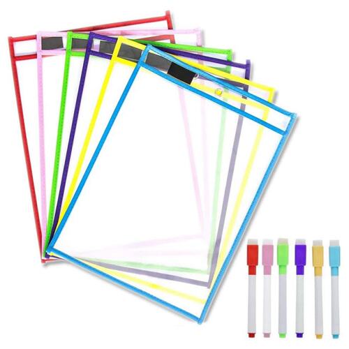Reusable Dry Erase Pockets, 6 Pack Reusable Dry Erase Sleeve