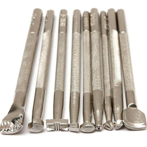 9 Pieces of Durable Leather Carving Tools Craft Stamp Work S
