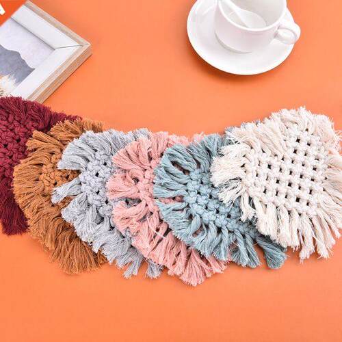 1pcs Bohemia Style Heart Shape Weave Tassel Coasters Dining