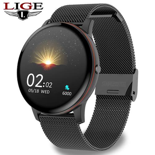 LIGE New men and women Full touch screen Smart watch heart