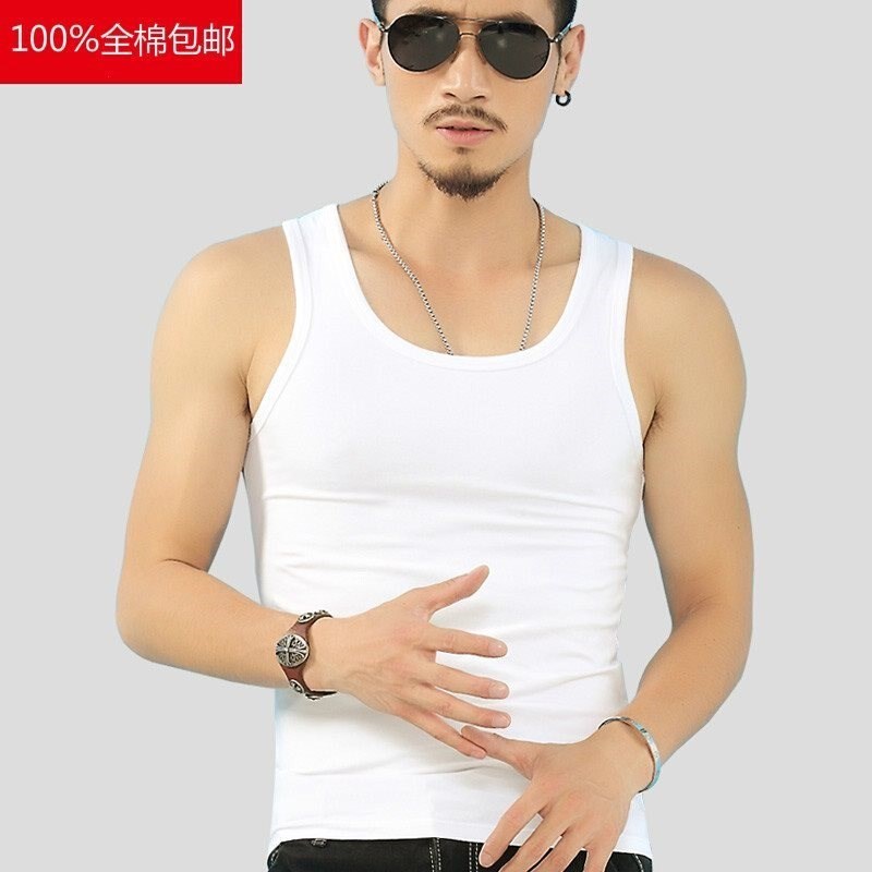 cotton vest men's underwear white autumn thin bottom图片