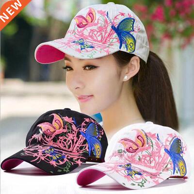 Women Butterflies Flower Embroidery Caps Women Girl Sun Hats