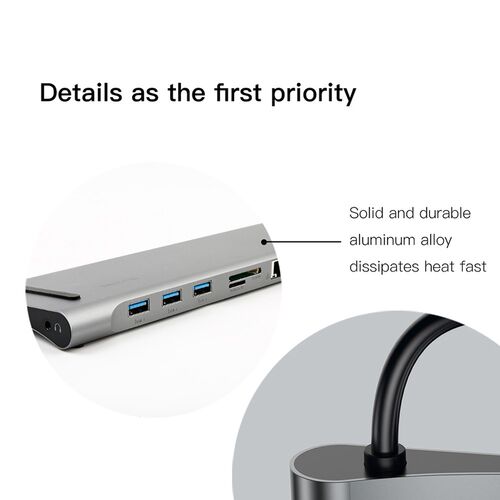 10 in 1 Type-C to USB 3.0 TF HDMI VGA RJ45 Mini DP Hub Adapt