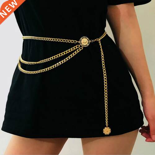 Women Fashion Belt Hip High Waist Gold Silver Narrow Metal C
