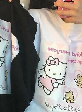 Sanrio Kitty Wizard Print Short Sleeve Summer T-shirt Women