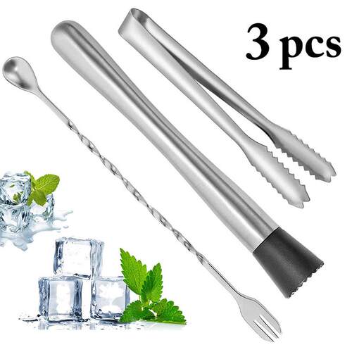 3pcs Stainless Steel Cocktail Tool Mixing Spoon Cocktail Mud