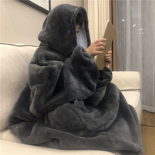 Warm Thick TV Pocket Hooded Blanket Winter Sofa Weighted Bla
