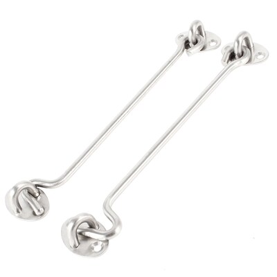 Door Window Catch Eye Cabin Hook 8-inch Long 2PCS Silver Ton
