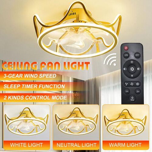 NEW 46CM Luxury Modern Bedroom Led Smart Ceiling Fan Light C