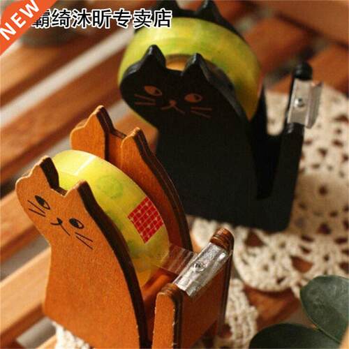 Cute cat wooden tape Dispenser Tape holder Tape cutter Offic