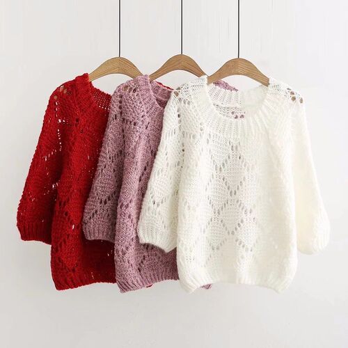 Loose Hollow Japanese College Wind Sweater Women Short Long-