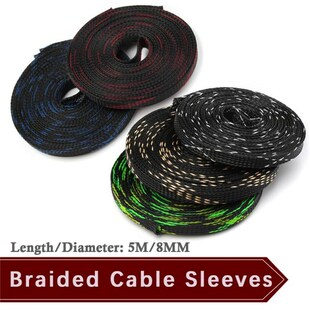5 Colors Insulation Braided Sleeving 5M 8mm Tight PET Expand