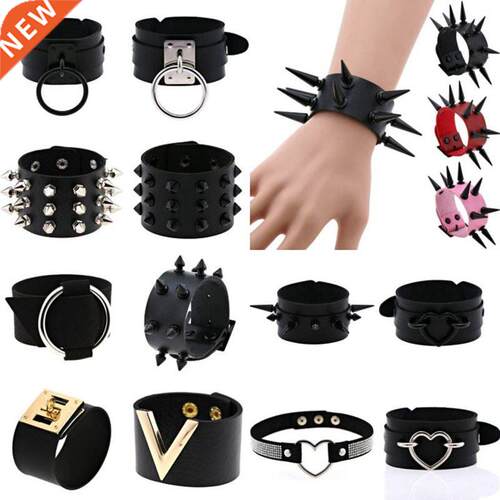 Emo Spike Bracelets For Women Men Goth Punk Vegan PU Leather