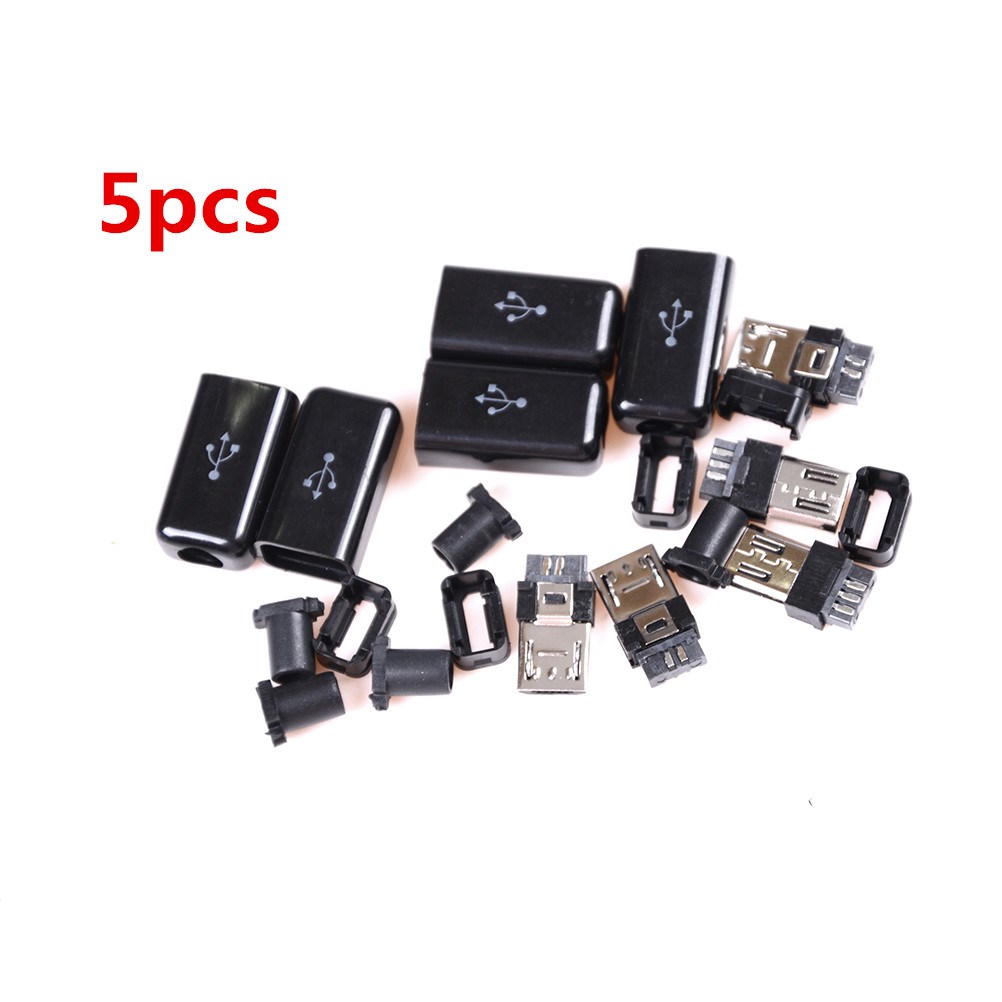 5pcs DIY 5 Pin Black Mini USB Male Plug Socket Connector&Pla