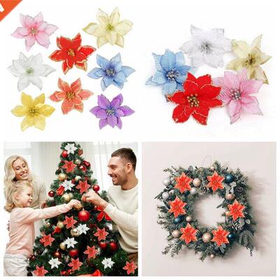 10pcs Chrstmas Decoraton Flowers Festval Wreath Gltter P