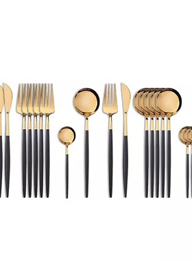 24Pcs 18/10 Stainless Steel Dinnerware Set Black Gold Cutler