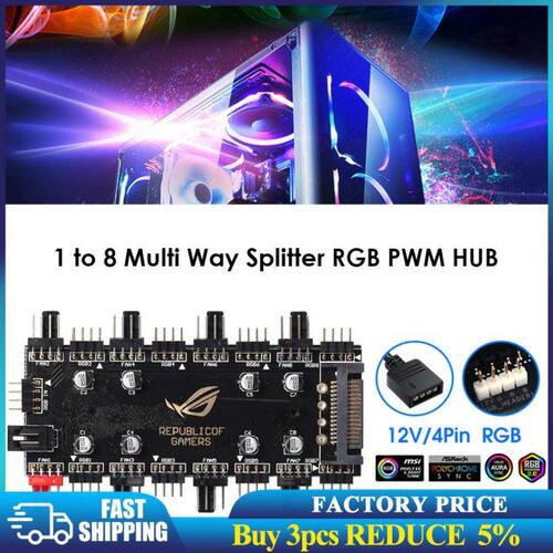 1 To 8 Multi Way Splitter RGB PWM HUB for PC Fan Cooler Moth