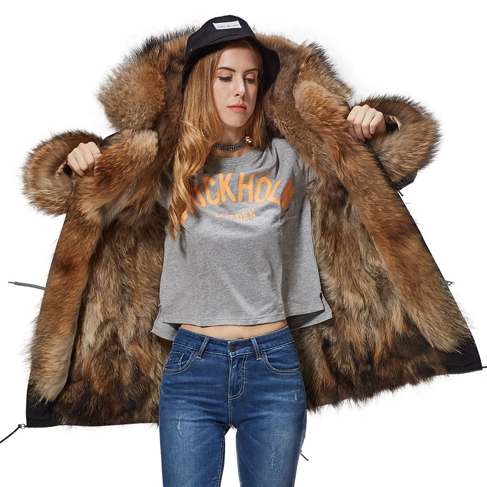Maomaokong2021 New Winter Jacket Women Long Parka Real Fox F图片