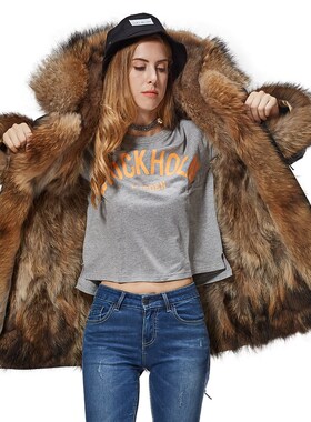 Maomaokong2021 New Winter Jacket Women Long Parka Real Fox F