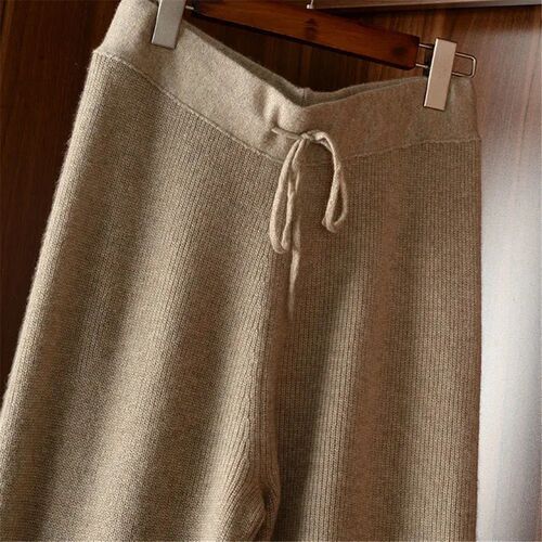 Drawstring Wide Leg Warm Thick Knit Pants Autumn Winter Loos