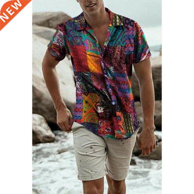 new Men's Shirt Mens Ethnic Short Sleeve Beach Hawaiian