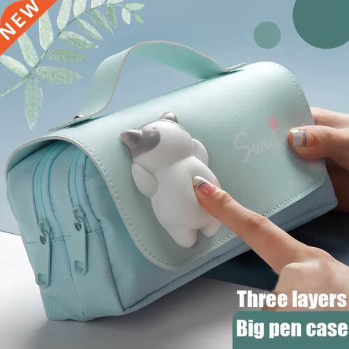 Cute Cat Decompression Pencil Case Big Pencil Box Portable G