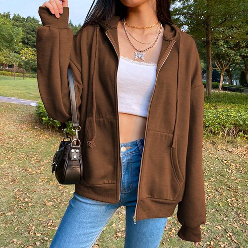 BiggOrange Brown Zip Up Sweatshirt Winter Jacket Clothes ove