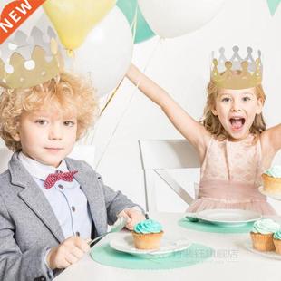 30PCS Gold Foil Paper Crown Birthday Hat Adjustable Size Go