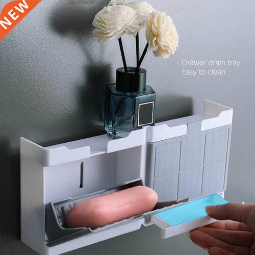 ABS Plastic Soap Holder With Flip Lid Hooks Bathroom Wall Ha