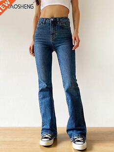 BiaoSheng Flared Jeans Woman High Waist Denim Trousers For F