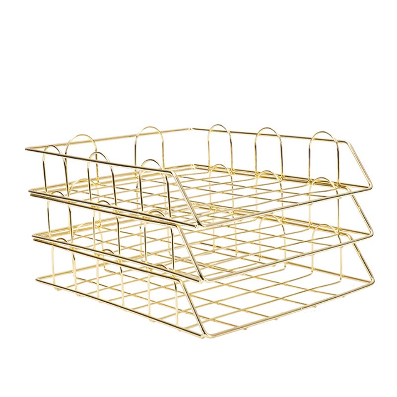 Gold Metal Document Tray Office Organizer Layered Paper Stor