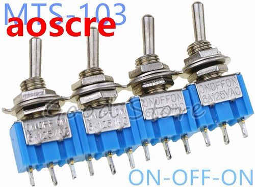10Pcs  ON-OFF-ON Light blue 3Pin 3 Position Latching MTS-103