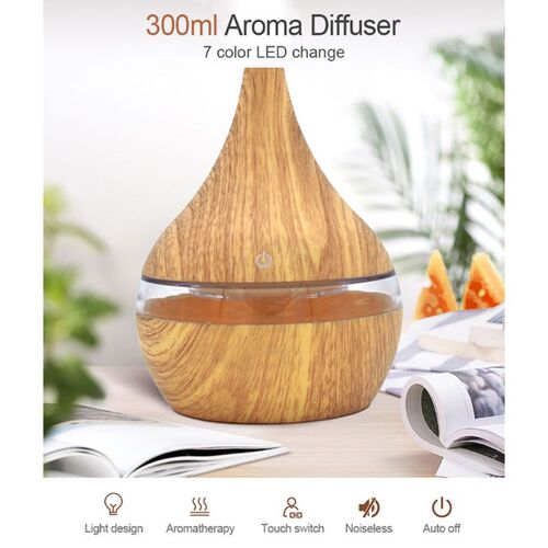 300ml USB Wood Grain Air Humidifier 7 LED Night Light