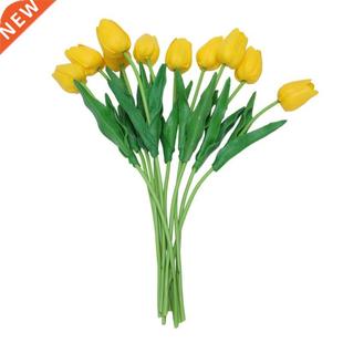 10pcs Yellow Latex Real Touch Tulip Flower with Leaves For W