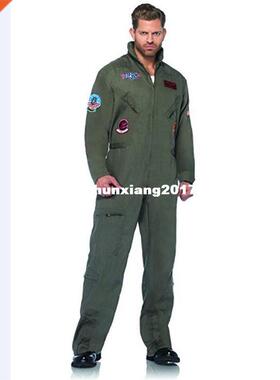 Top Gun Men Flight Suit Airn Costume Halloween Party Cospl