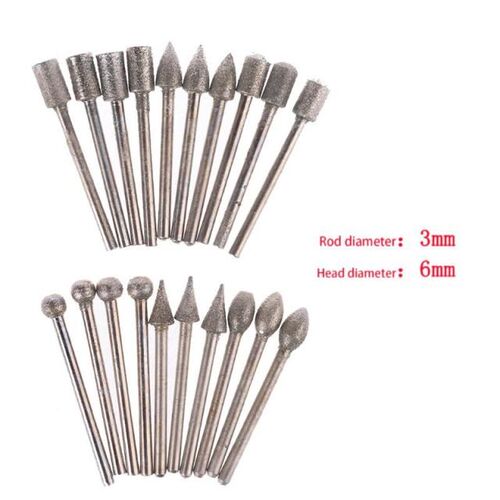 20Pcs/Set 6X3mm Diamond Rotary Tool Diamond Burs Abrasive Gr