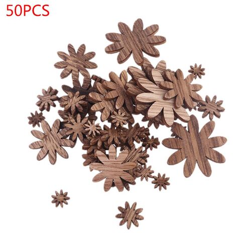 50pcs Mixed Size Wood Plum Blossom Slices Embellishment DIY