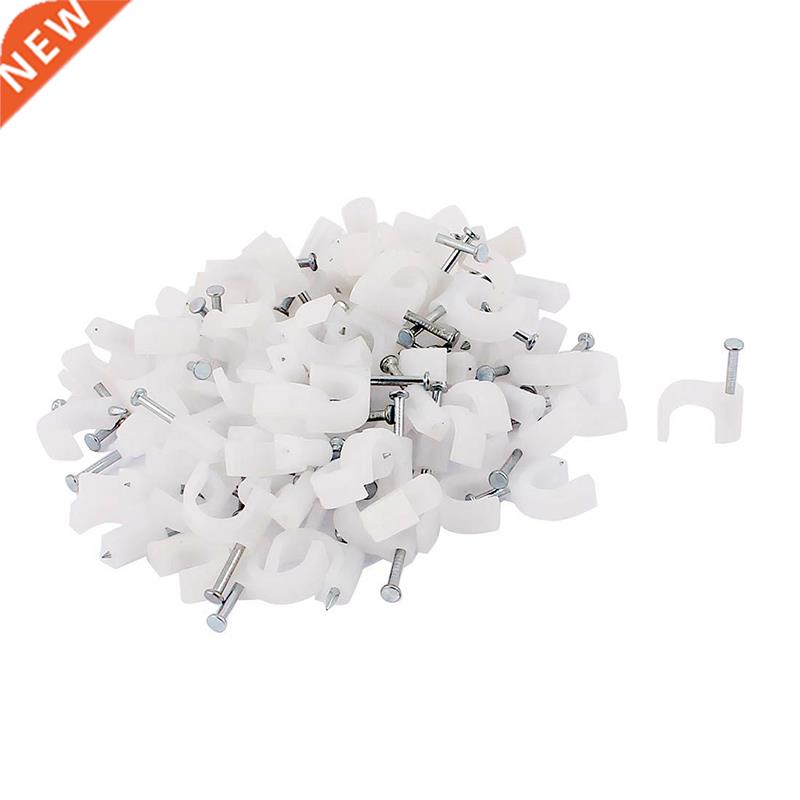 10mm Diameter Cable Wire Clips Fastener w Fixing Nails 100Pc