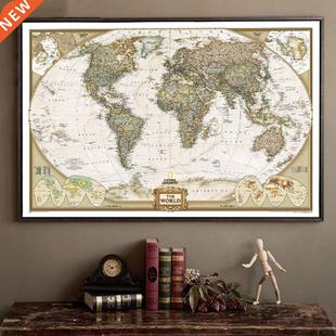 Large Map Detailed Supplies Antique World Office Vintage