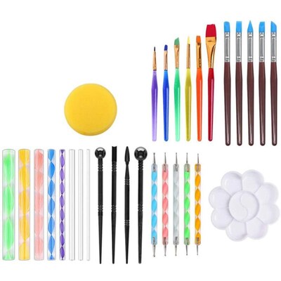 Mandala Dotting Tools Stencil Set Paint Brushes and Tray Sup