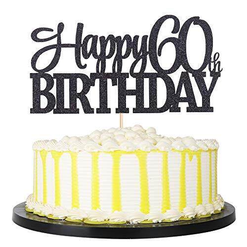 60th PALASASA Black Glitter Happy 60th Birthday cake