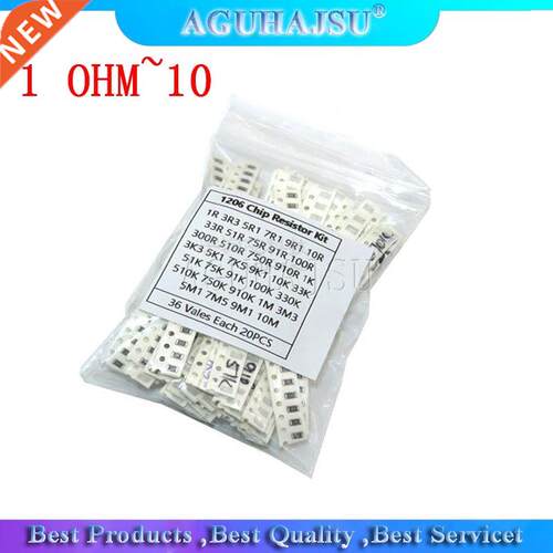 36Value * 20pcs =720pcs 1206 SMD Resistor Kit 1/4W 0.25W 5%
