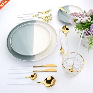 24Pcs Stainless Steel Cutlery Set Kitchen Silverware White