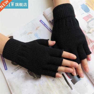 New Black Fingerless Knitted Gloves Men/Women Warm Stretch E