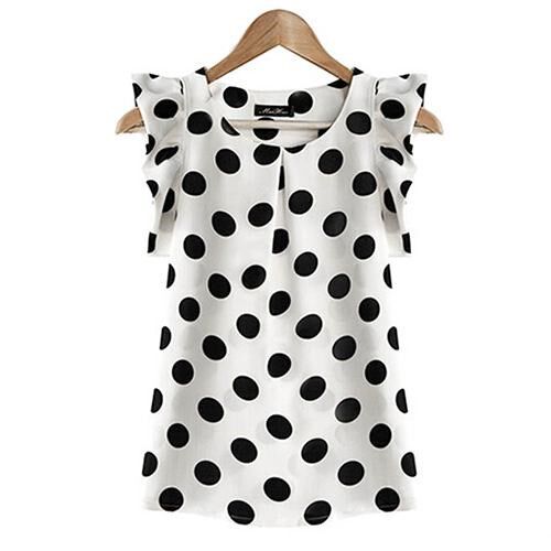 Hot Women Summer Casual Polka Dot Round Neck Short Sleeve Sh