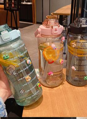 Portable Large Capacity 2L Sports Straw Water Bottle With St