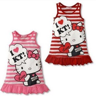 Summer Baby Girls Striped Sleeveless Dress Cotton Cartoon Dr