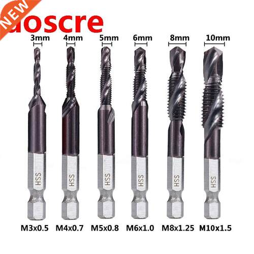 6pcs M3-M10 Combination Drill Tap Bit Set 1/4 Inch Hex HSS-C