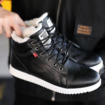 Men's Winter Shoes Casual High Top Cotton Shoes Men Leat
