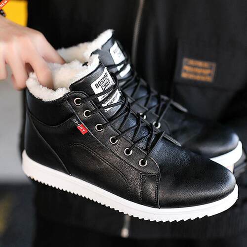 Men's Winter Shoes Casual High Top Cotton Shoes Men Leat